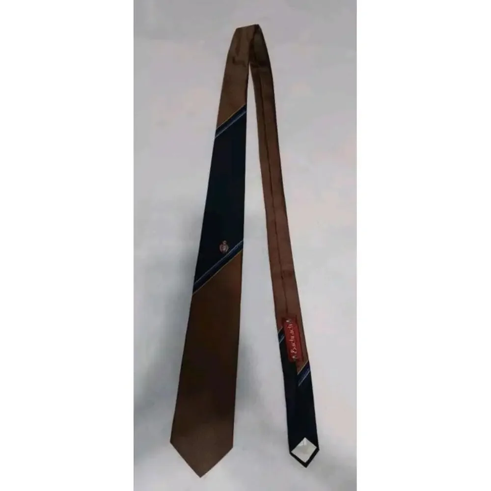 Guy Laroche Mens Neck Tie Brown And Navy Blue Luxury Made In Italy 100% Silk